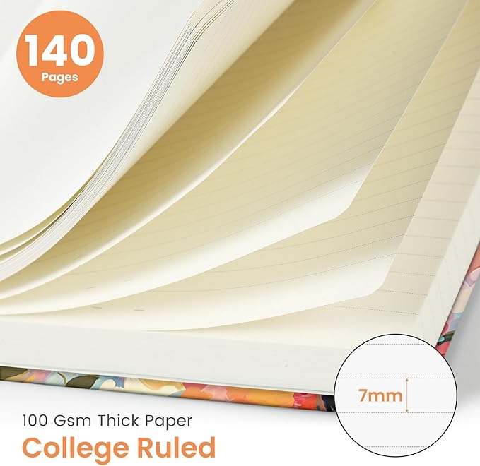 Lined Spiral Journal Notebook for Women, Cute A5 College Ruled Hardcover Notebook for Work & Note Taking, Aesthetic Pretty Journal for Writing, 140 Pages, Pastel Garden