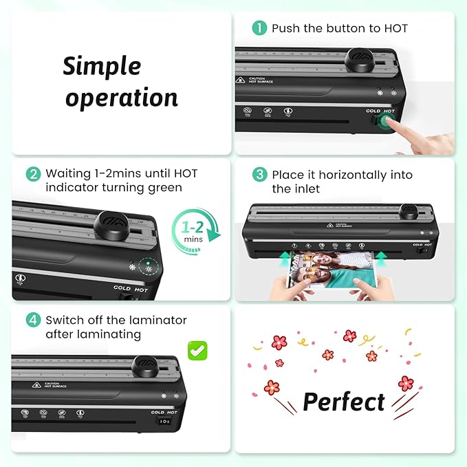 Laminator Machine 9 Inch Laminating Machine - A4 Cold Thermal Laminator Machine with Laminating Sheets, 8.5 x11 Personal Laminators for Teachers 90s Warm up, A4/A5/A6 Laminators for School Home