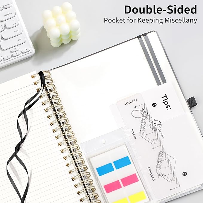 EMSHOI Spiral Notebook College Ruled, 300 Numbered Pages, B5 Large Hardcover Leather, 100 GSM Thick Lined Journal for Women Men Work Writing Journaling Note Taking, 7.48" x 10.15", Black