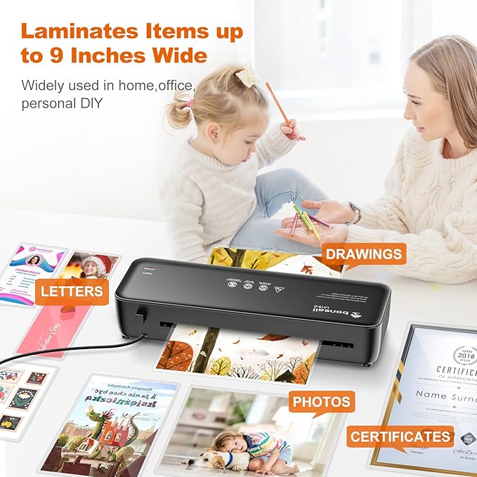 Bonsaii Laminator, 9 Inch 4 in-1 Thermal Laminator Machine Never Jam Technology with 40 Laminting Sheets, Paper Cutter, Corner Rounder for Home Office School Business
