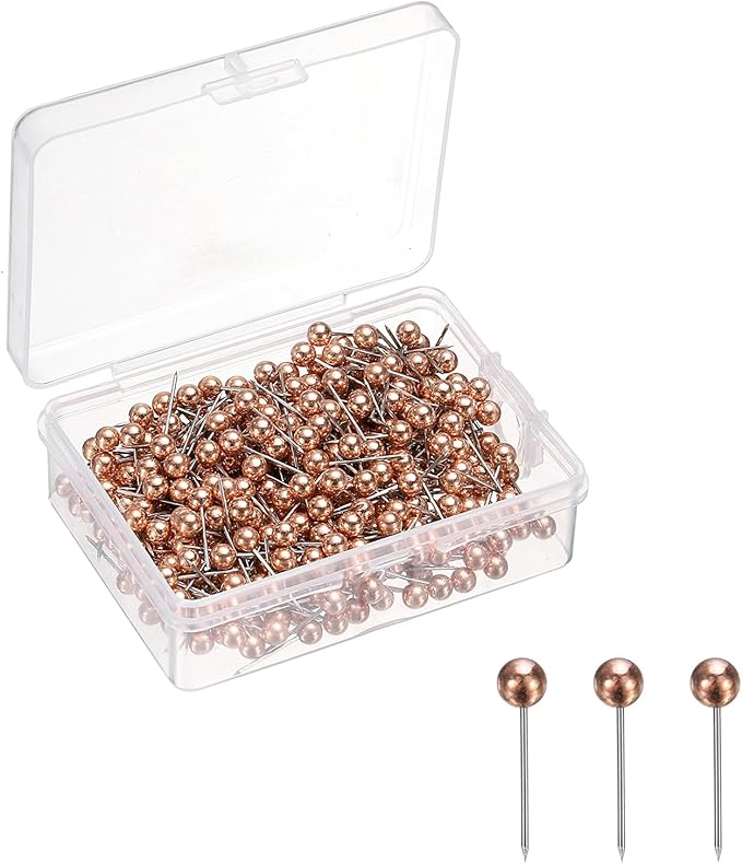 uxcell 400 Pcs Push Pins, Map Thumb Tacks 4mm Round Head Decorative Push Pins for Bulletin Board Home Office Travel Wall DIY Crafts Map Photo, Rose Gold