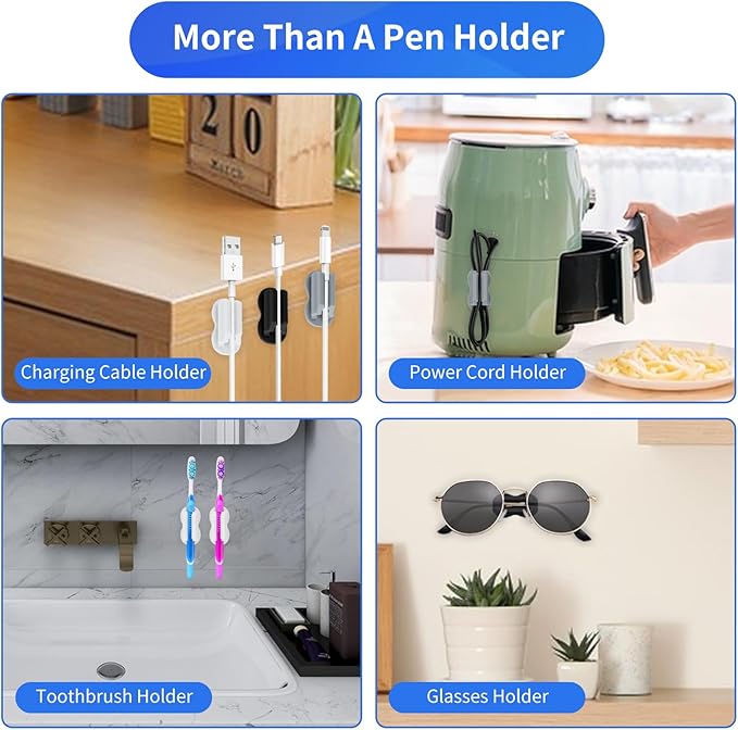 12PCS Pen Holder for Desk, Upgraded Adhesive Pen Pencil Holder for Desk Wall Clipboard Car Silicone Pens Markers Pencils Organizer Teacher Supplies Office Supplies (12PCS White)