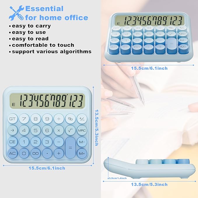Mechanical Calculator 12 Digit Extra Large 5-Inch LCD Display, DECKLIT Battery Desk Calculator, Big Buttons Easy to Press Office Calculators Desktop, 15°Tilt Screen for Kids Calculator(Colourful)