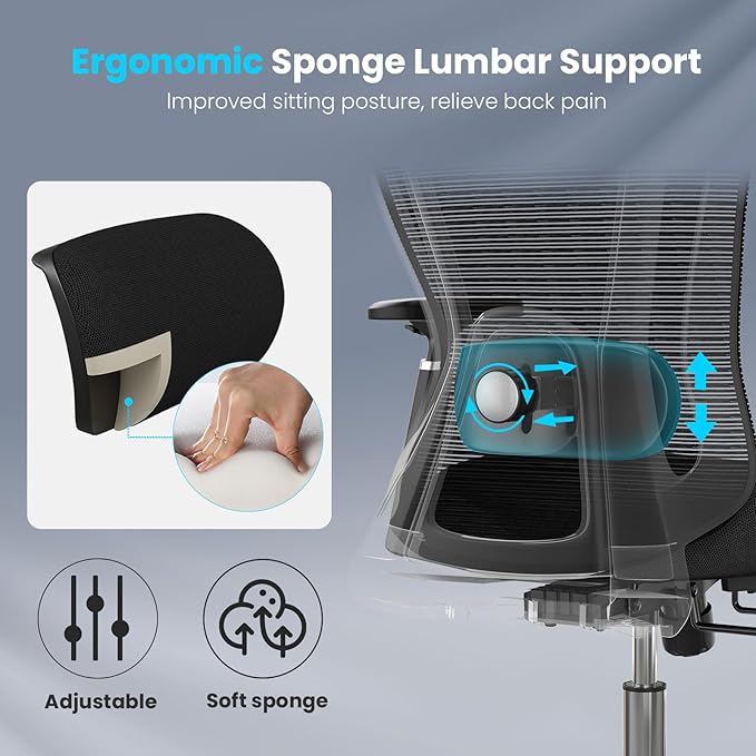 Farini Office Chair Ergonomic Desk Chair, High Back Computer Chair with Wheels, Home Sutdy Chair for Heavy People, Office Chair Adjustable Seat Depth, 3D Armrests and Adjustable Headrest, Black