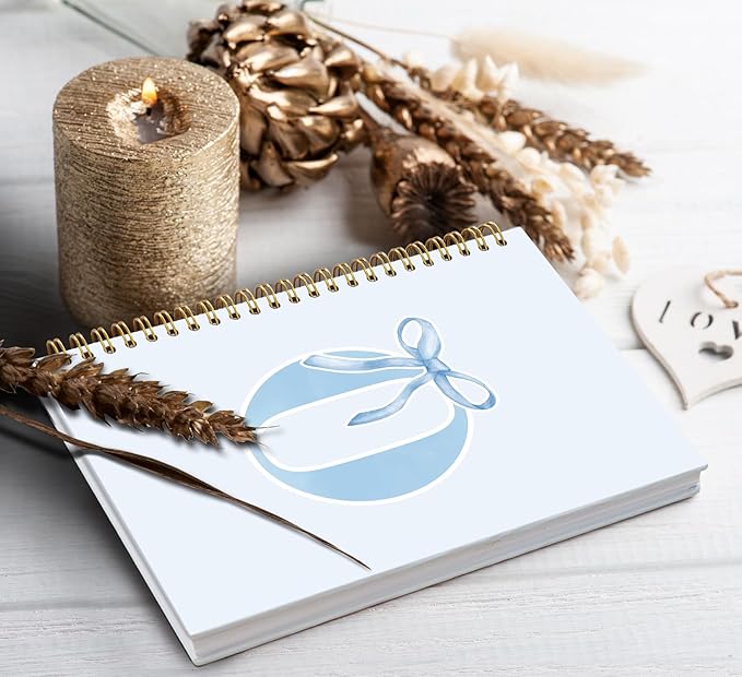 Initial O Notebook Journal,Personalized Teen Girl Gifts,Coquette Trendy Preppy Blue Bow Spiral Notebook,Monogrammed Gifts for Women Teen Girl,College Ruled Hardcover Spiral Notebook 5.5 x 8.3