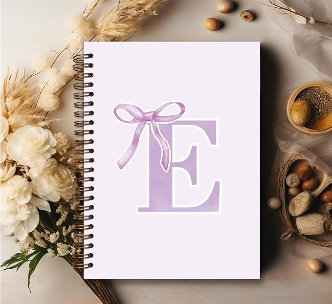foedor Coquette Trendy Preppy Purple Bow Spiral Notebook,Initial E Journal Personalized Teen Girl Gifts,Monogrammed Gifts for Women Teen Girl,College Ruled Hardcover Spiral Notebook(purple)