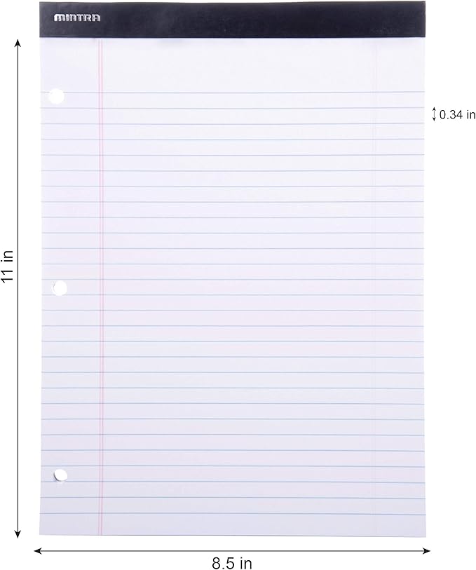 Mintra Office Legal Pads (Double Pad 3pk (White), 8.5in x 11in (Wide Ruled))
