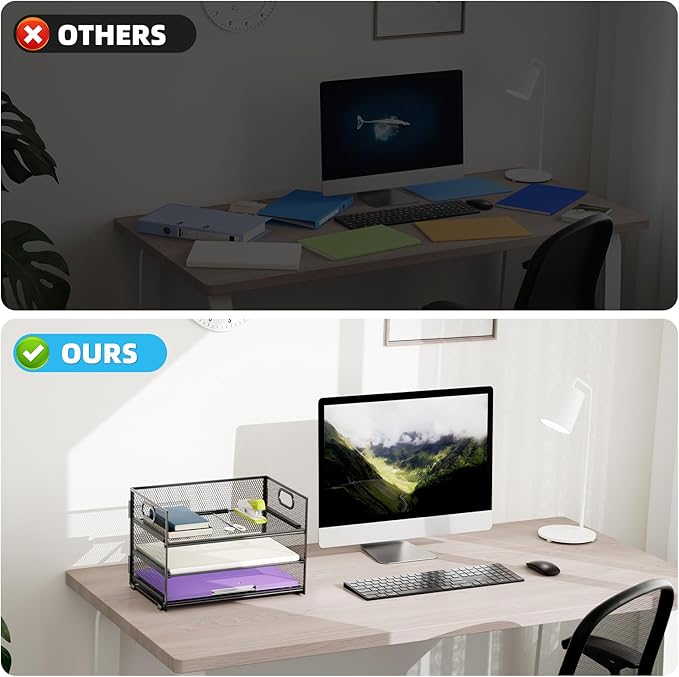 Marbrasse 3 Tier Paper Organizer Letter Tray, Mesh File Organizer with Handle, Paper Sorter Desk Organizer for Home Office Supplies - 2p