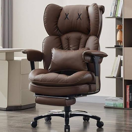 Efomao Big and Tall Office Chair with Footrest – High Back Computer Chair with Adjustable Armrests，Executive Office Chair with Wide Seat, Modern Desk Chair for Home Office, Gaming, or Study, Brown