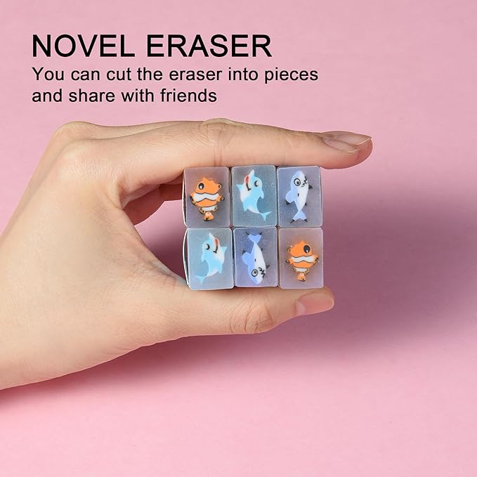 18Pcs Cute Sea Animal Erasers for Kids Bulk, Kawaii Fun Pencil Jelly Erasers for School Classroom Supplies Prize Gifts Party Favors