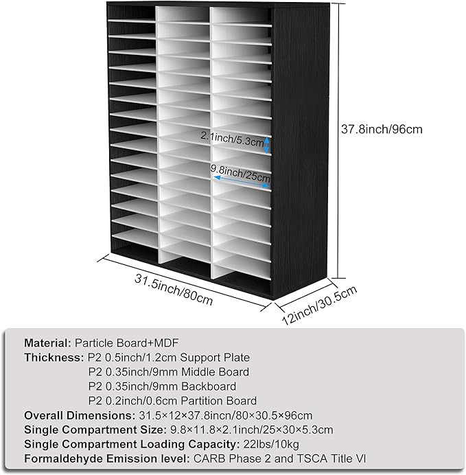 Mail Sorter Wood Literature Organizer, Student Mailbox for Classroom, Desktop Bill Paper sorter for Office Home School, 48 Compartments, White