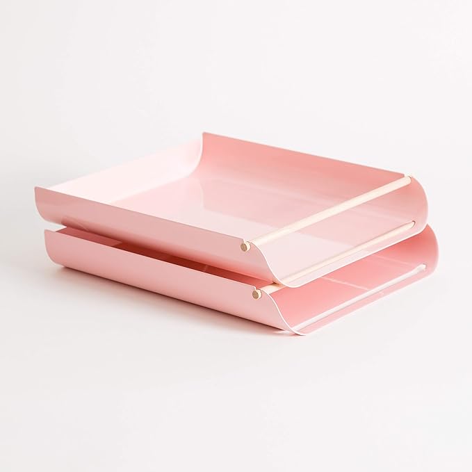 U Brands Metal Paper Tray, Letter Size, Desktop Accessory, Arc Collection, Pink, 3552A02-06