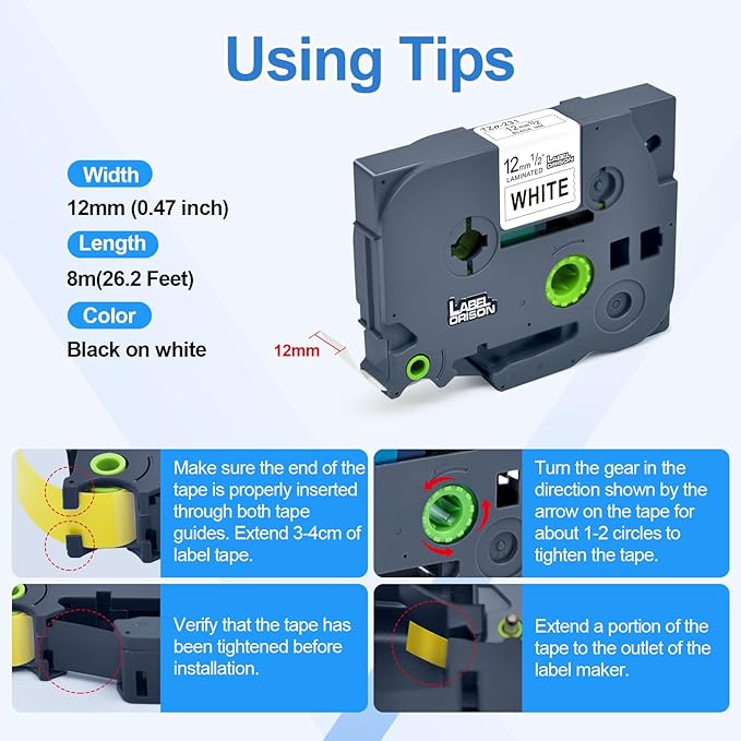 Label Orison 4PK Compatible with Brother P Touch Label Tape TZ Tape TZe-231 TZ231 TZe231 TZo231 1/2 inch Black on White Standard Laminated 12mm 0.47 Tapes