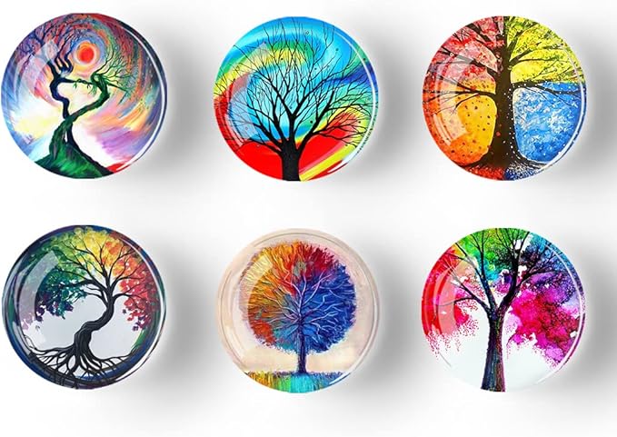 12Pcs Glass Refrigerator Magnet Fridge Sticker，Life Tree Crystal Fridge Magnets Decoration for Crafts,Strong Fridge Magnets for Kitchen, School,Office Whiteboard, Cabinet and Dishwasher (Life Tree)