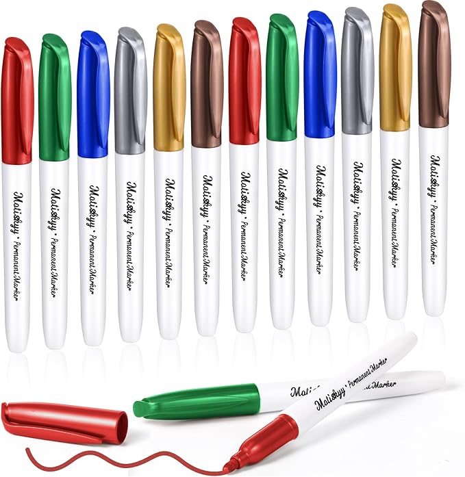 12 Pcs Metallic Permanent Markers Bulk Gold Silver Metallic Pens Fine Point Paint Markers for DIY Crafts Gift Card Making Artist Illustration(Multicolor)