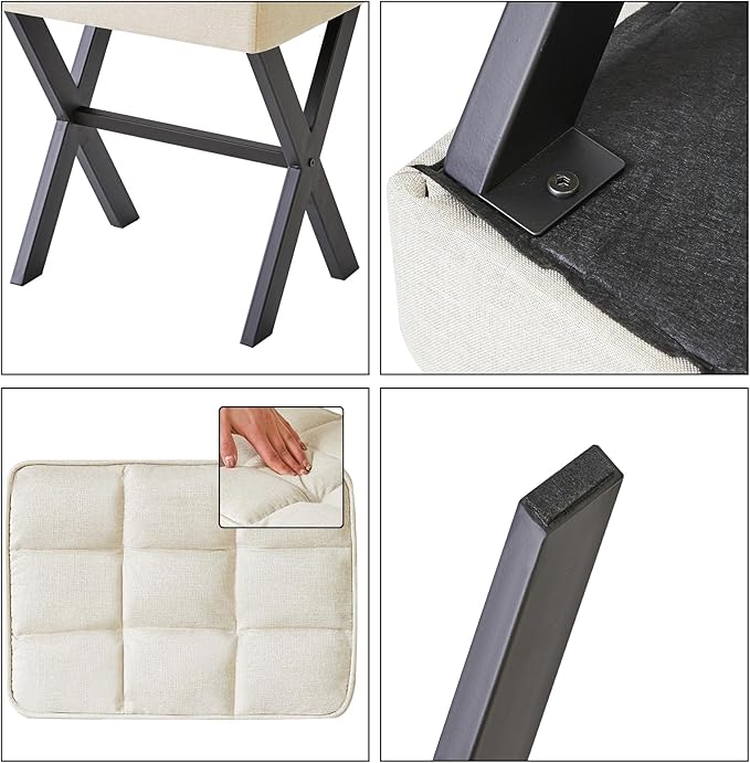 IBUYKE Square Makeup Stool with X-Leg Foot Rest, Linen Footrest, Ottoman Seat, Multi-Use as Small Side Table, for Bedroom, Living Room, Linen LG-70Y