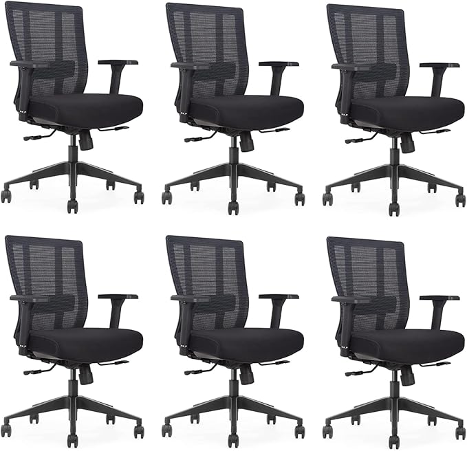 Bitchair Ergonomic Mesh Conference Room Chair - Adjustable Lumbar Support Computer Desk Chair with Height Adjustable Arms - Seat Depth Adjustable Office Chair - (Black) (Pack of 6)