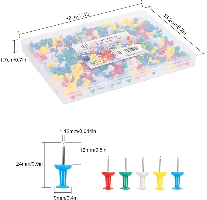 PAPERPAL 280 Assorted Color Push Pins for Cork Board, Colorful Thumb Tacks for Wall Hangings, Pushpins for Office School & Personal Use, Standard Size Push Pin Tacks
