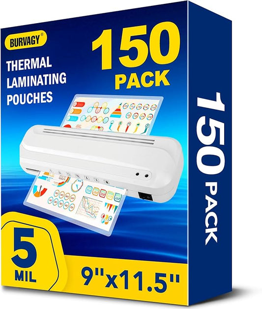 150 Pack 5 Mil Laminating Sheets, 9x11.5 Inches Thermal Laminating Pouches, for Laminator, Letter Size, Ultra Clear, Thick, Hold 8.5x11 Inches, Office School Supplies