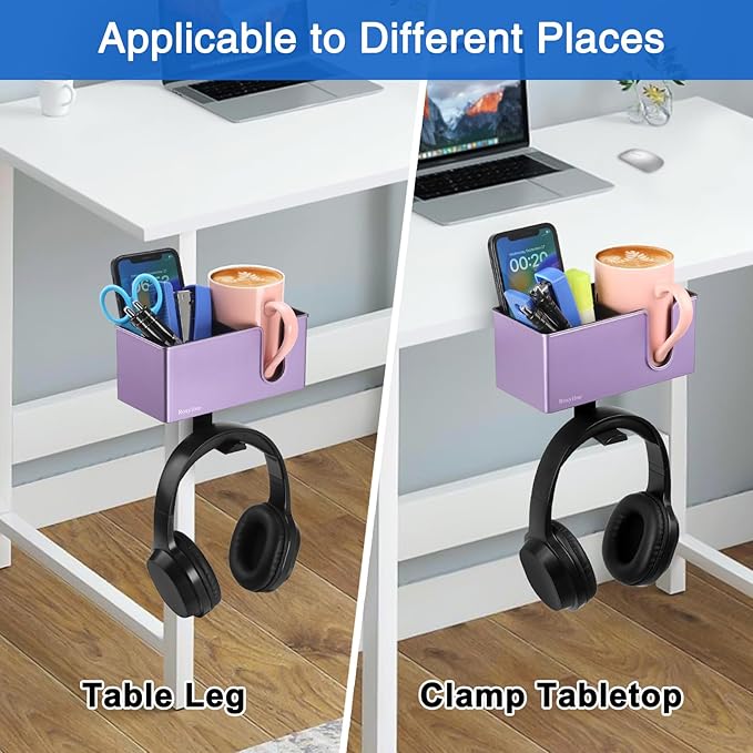 Rosyline 3-in-1 Clip-on Desk Organizer for Expanding Office and Gaming Space - Pen, Headphone, and Desk Item Holder (Purple)
