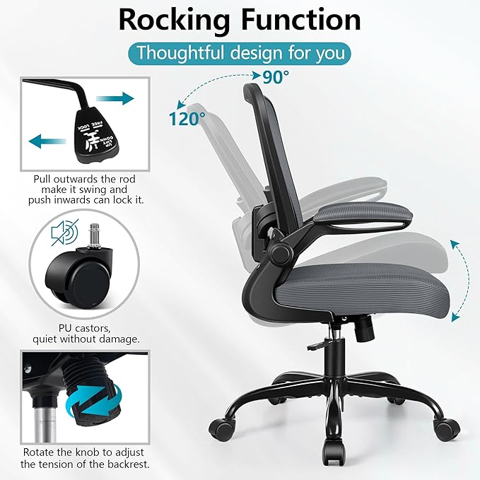 FelixKing Office Chair, Ergonomic Desk Chair Breathable Mesh Chairs with Adjustable High Back Lumbar Support Flip-up Armrests, Executive Swivel Comfy Task Computer Chairs for Home Office Dark Gray