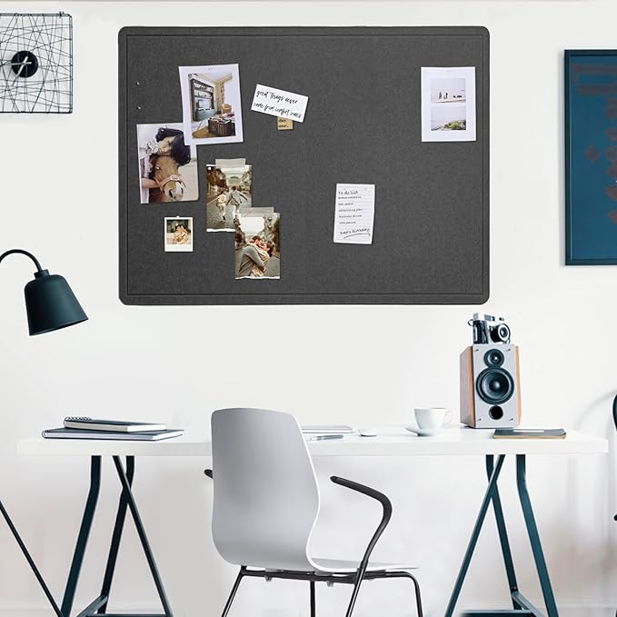 Large Bulletin Board - 48 x 36 Inches, Decorative Felt Pin Board for Wall - 4' x 3' Foldable Photo Display Board with Self-Adhesive Tape, Includes 20 Push Pins - Dark Gray