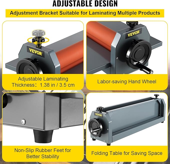 VEVOR Manual Cold Roll Laminator Commercial Professional 25 Inch 1.18" Thickness Foldable Roll Laminating Machine Vinyl Photo Film Mounting Laminator for Uses 25"Max Film Width