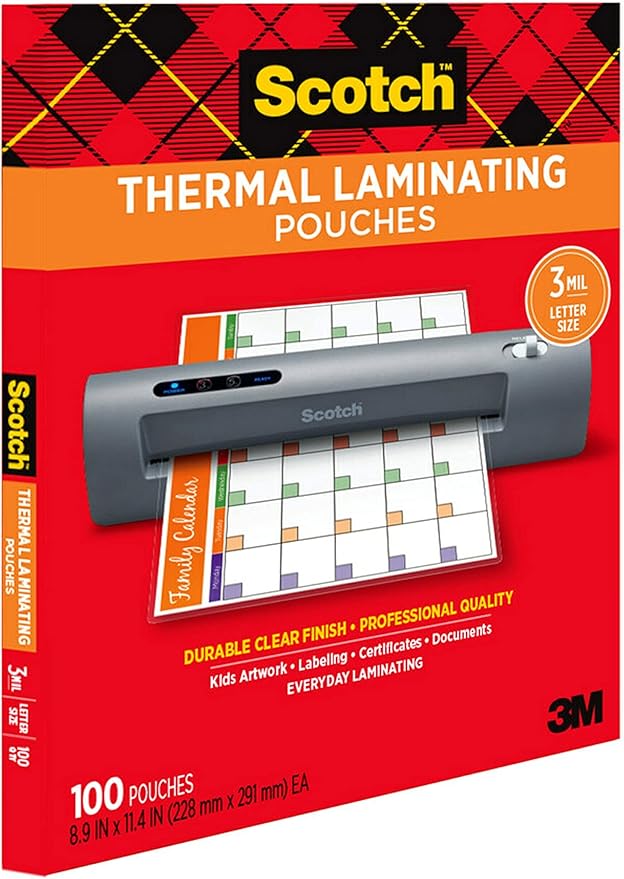 Scotch Thermal Laminating Pouches, for Use with Thermal Laminators, 8.9 x 11.4 Inches, Letter Size Sheets, 100-Pack