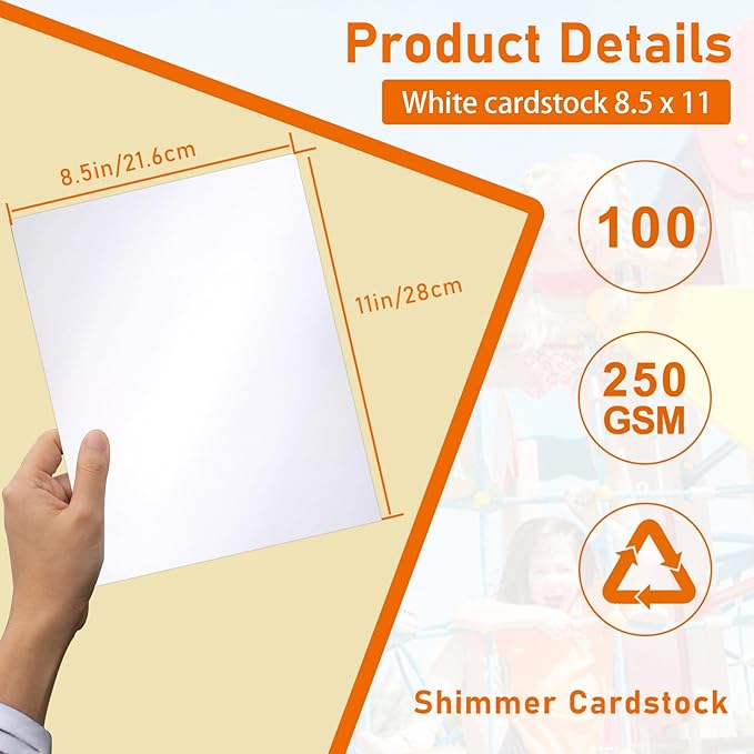 100 Sheets Shimmer White Cardstock 8.5 x 11 Printer Paper, 92lb Heavyweight Certificate Paper Card Stock for DIY Making Cards, Wedding invitations, School Crafting, Business Cards, Menus