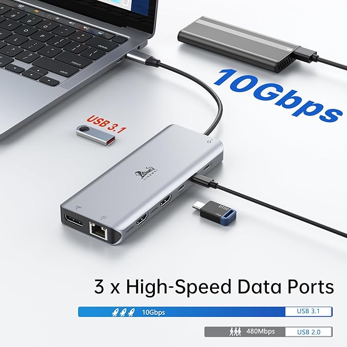 LIONWEI 13 in 1 Laptop Docking Station 2 HDMI+DisplayPort+10Gbps, 6 USB C/A, 100W PD, Ethernet, SD/TF, Audio, USB C Hub for MacBook Pro/Air/Dell/HP/Lenovo/Thinkpad