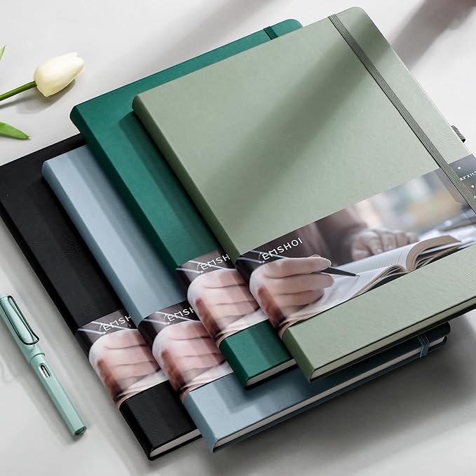 EMSHOI Hardcover Leather Lined Journal - 8.5" x 11" College Ruled Notebook for Women & Men, 192 Pages, 100 GSM Thick Paper, Sticky Notes - Professional A4 Writing Journal for Work, Office, Black