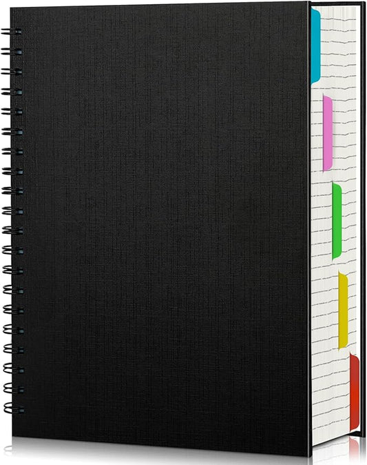 EUSOAR 5 Subject Spiral Notebook, 1pcs B5 7.3"x10.2" College Ruled Hardcover Writing Pads with 100GSM Lined Paper, 120Sheets/ 240Pages, for Note Taking School Business Work Writing Diary, Black