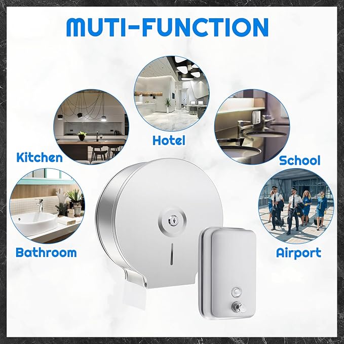 2 Pcs Commercial Soap Dispenser and Paper Towel Dispenser Set with Lock-Stainless Steel,Wall Mount,Large Capacity Manual Liquid Pump Rust Proof Leak Free for Home Bathroom (500 ml,Style 3)