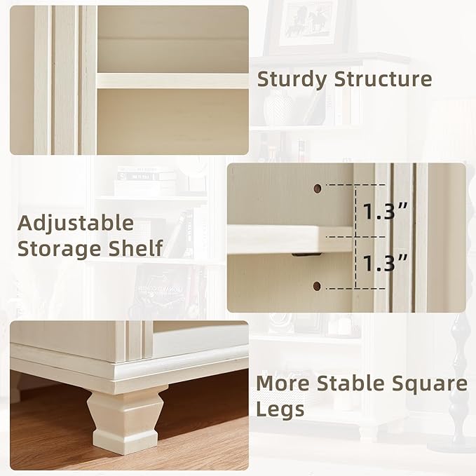 70" Tall White Bookshelf,5 Tier Wood Book Shelf with Adjustable Shelves & Wood Legs,Free Standing Farmhouse Bookcase with Open Display Storage,Vintage Kids Bookshelves for Nursery,Bedroom