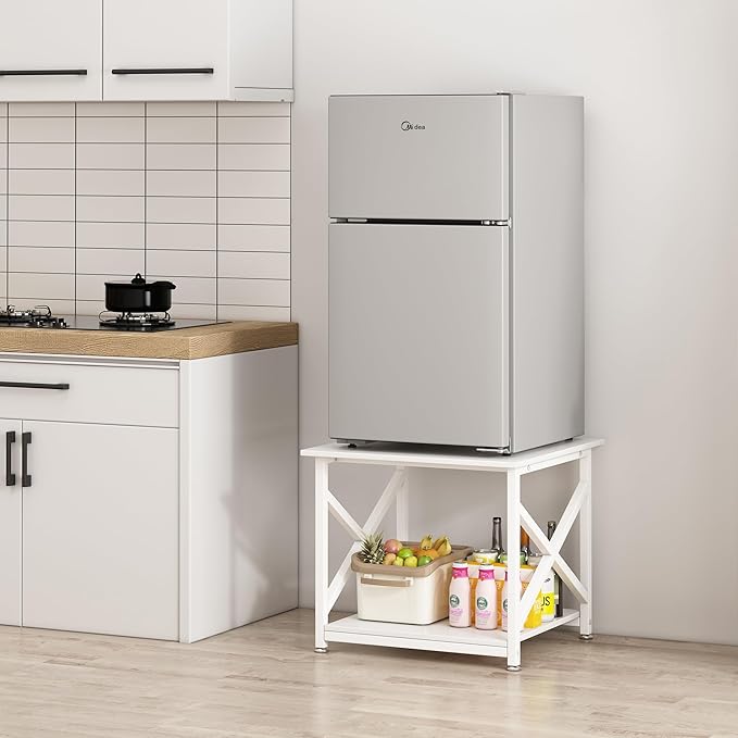 23.6 x 23.6 Inches Large Printer Stand, 2 Tier Square Printer Table with Storage Shelf for Home Office, Multi-use Rolling Cart with Wheels for Laser, 3D Printer and Mini Fridge - White