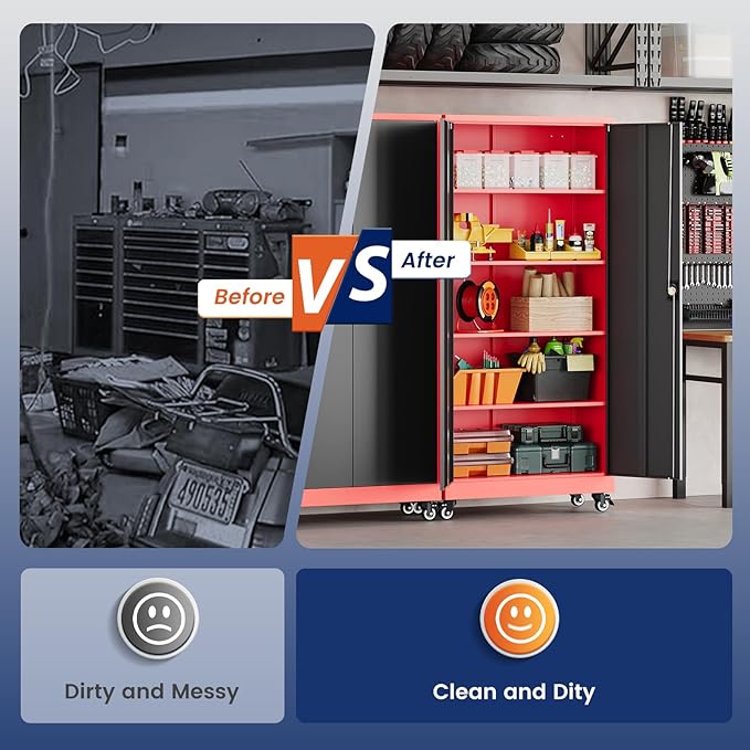 Yizosh Metal Garage Storage Cabinet with Locking Doors and Adjustable Shelves,- 75" Rolling Steel Tool Cabinet for Home Office,Garage,Warehouse