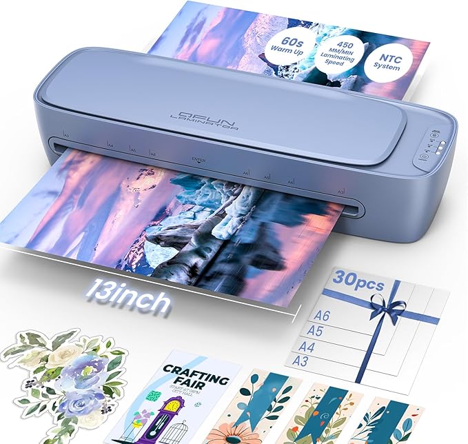 13 Inch Laminator Machine 11x17 with Laminating Sheets Personal Laminator for Teachers, 60S Warm Up Cold Thermal Lamination Machine for Home Office, A3 Laminating Machine Portable Paper Laminate Kit