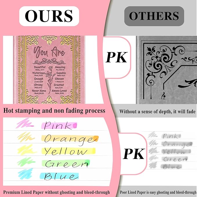 Pink A5 Lined Leather Journal Notebook,Inspirational Christian Gifts Hardcover Executive Notebooks for Men Women,200 Pages 100 Gsm Thick Ruled Paper Daily Diary for School,Family ,Friends,Work (You Beautiful Pink)