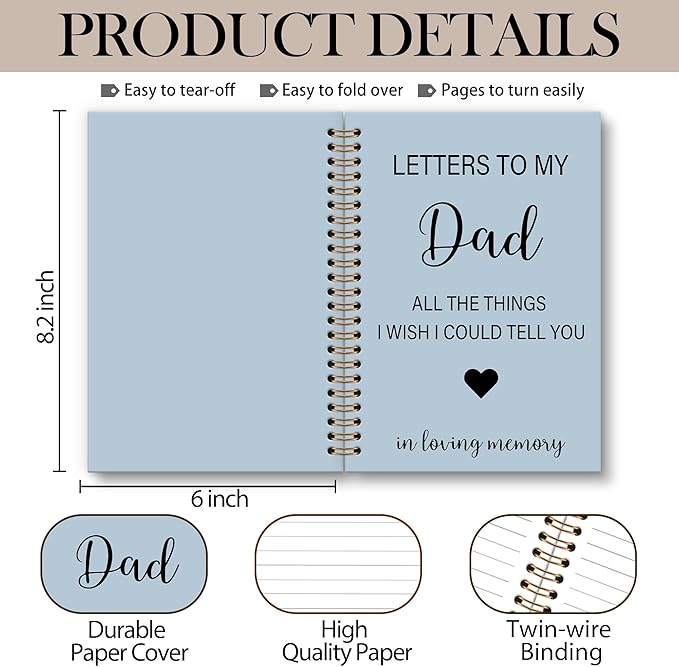 Memorial Gifts for Loss of Dad Grief Notebook Journal, Letters to My Dad in Heaven Journal, Sympathy Notebooks Gifts for Loss of Dad Father, In Loving Memory Sympathy Gifts, 6x8.2In（Blue）