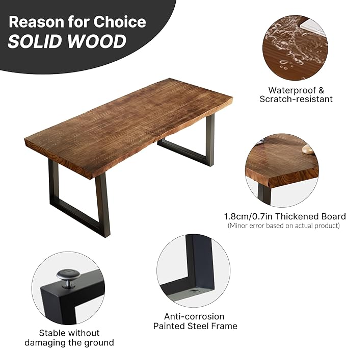 Solid Wood Desk 55 inches, Home Office Computer Desk Wooden Rustic Writing Desk Metal Modern Simple Design Executive Real Wood Desk (Brown)