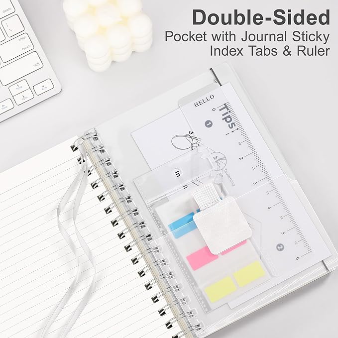 RETTACY Spiral College Ruled Notebook, 300 Pages, A5 Medium Size (5.7" x 8.2"), for School, Work, Writing, Journaling, 100 GSM Thick Paper, Flexible Plastic Cover (Transparent)