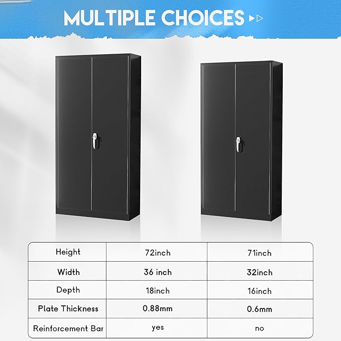 Greenvelly Metal Storage Cabinets 72” Black Garage Steel Storage Cabinet with Doors and Shelves, Metal Tool Cabinet, Steel File Cabinet for Home Office, Basement, Warehouse, Classroom（Anti Tipping）