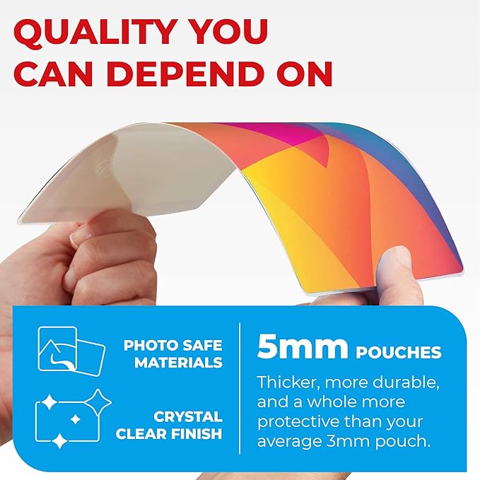 5MIL Thermal Laminating Sheets (150 Count) Letter, Photo, Card, Notecard, ID Badge and Business Card Sizes, Laminating Pouches Compatible with Laminators, Crystal Clear Laminated Finish