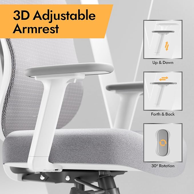 Ergonomic Mesh Office Chair - 3D Adjustable Lumbar Support & 3D Armrests, V-Shaped Back, Adjustable Desk Chair for Office & Home, White