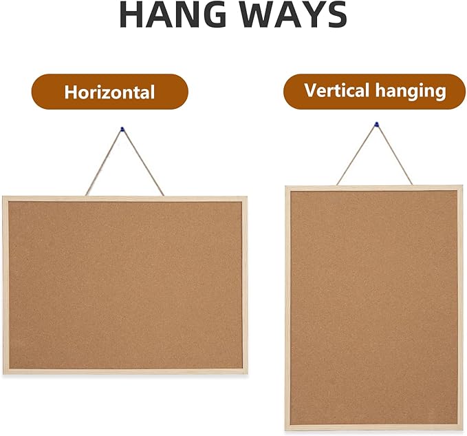 16” x 24” Cork Boards for Walls with Wooden Frame 1pack, Double Sided Office Board for Wall Organizer, Bulletins Board Decorative Hanging Pin Board for School, Home & Office, Notice Board Memo Board