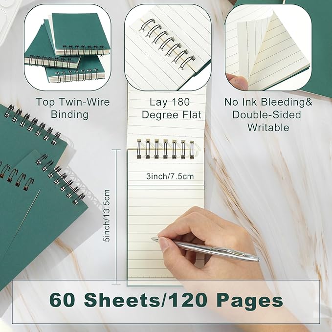 Tenceur 18 Pcs Pocket Notebook Bulk Small 3x5 Inch Spiral Notepads Mini Top Bound Notebook with Lined 120 Pages Ruled Memo Pads for Office College Nurse Essentials Back to School Gift (Green)