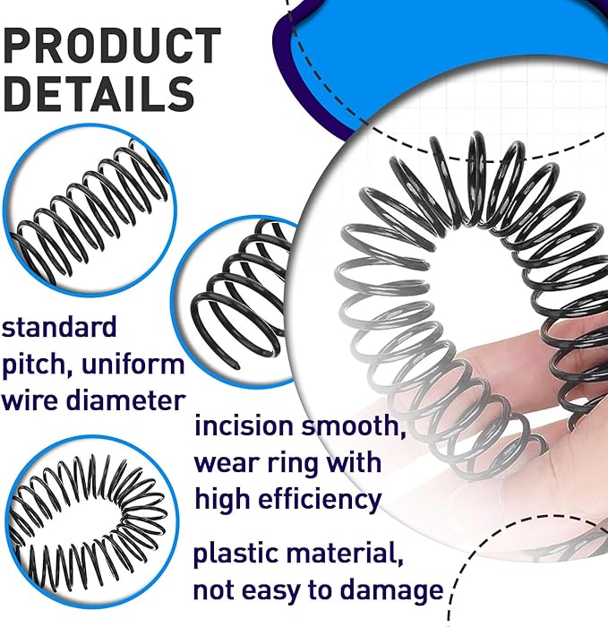 150 Pack Spiral Binding Coils, 4:1 Pitch Plastic Binding Coils Kit, 6 Different Sizes Spiral Coils for Binding 1/4", 5/16", 3/8", 1/2", 5/8", 3/4", Black Binding Spirals