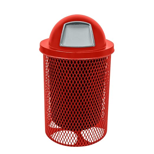 RDT-RED Heavy Duty 32 Gallon Round Trash Receptacle, Liner Included, Red with Dome Lid, Made in America
