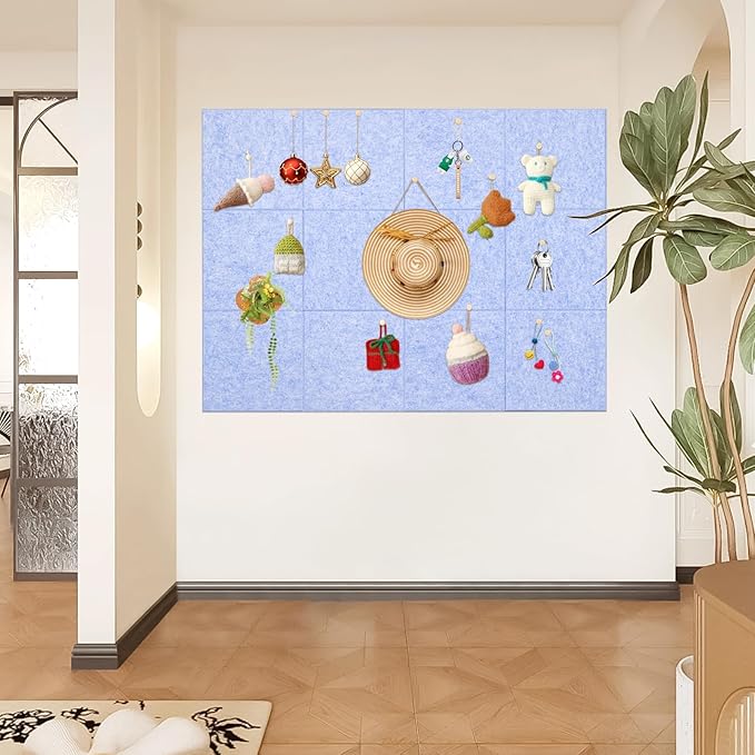 Large Cork Board Alternative, 15 Pack Felt Board with Safe Removable Adhesive Tabs Felt Wall Tiles, Large Cork Boards for Walls, Cork Board for Home Office, Pin Boards for Walls, Light Blue