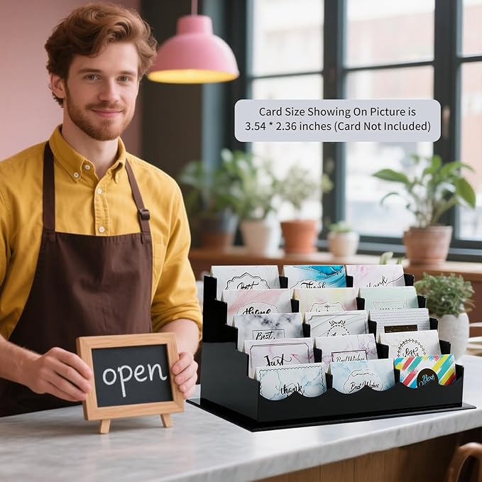 Business Acrylic Card Holder Display for Desk, 15 Slots 5 Tiers Multiple-Black Acrylic Business Card Stand Set, Holds Approximately 750 Cards